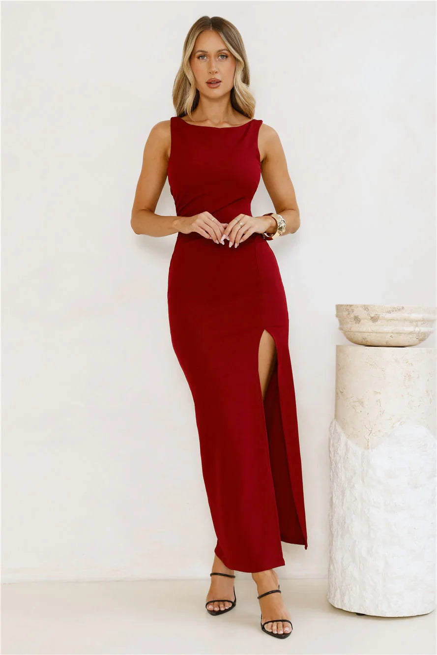 Starlit Grace Maxi Dress Burgundy