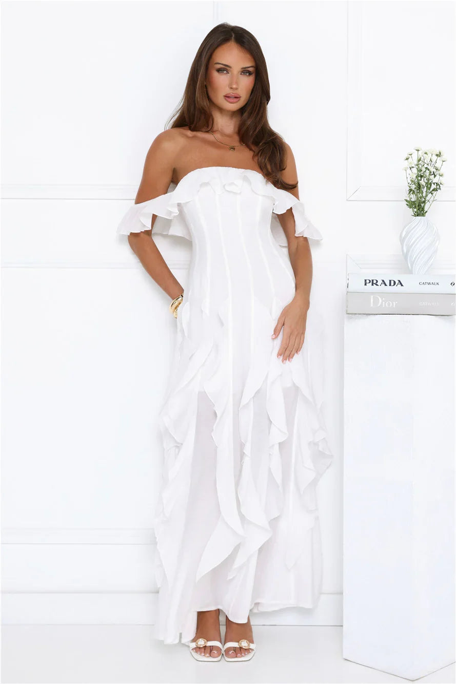 Village Of Sea Off Shoulder Maxi Dress White