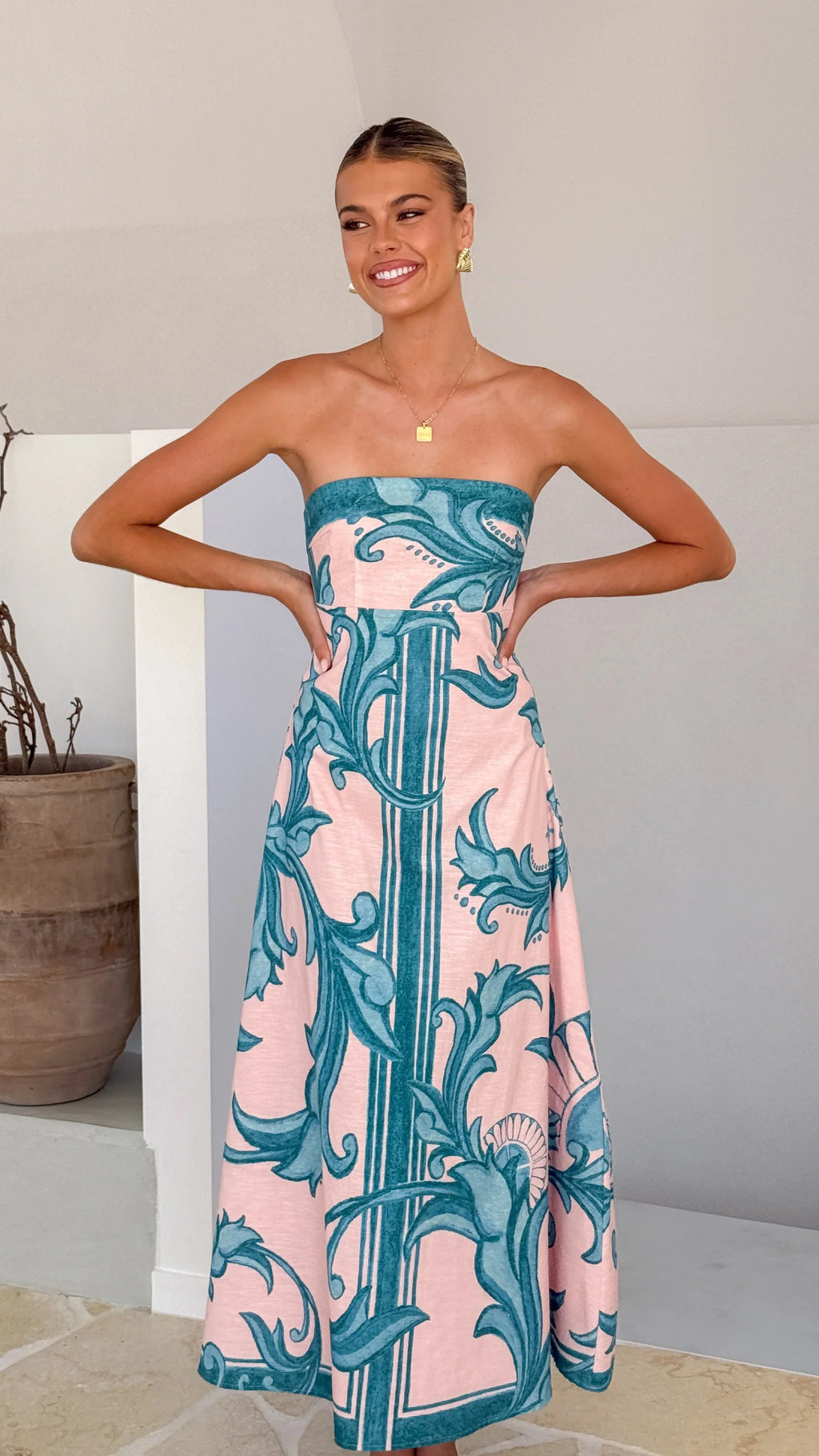 Madra Maxi Dress - Aqua / Pink Zayna