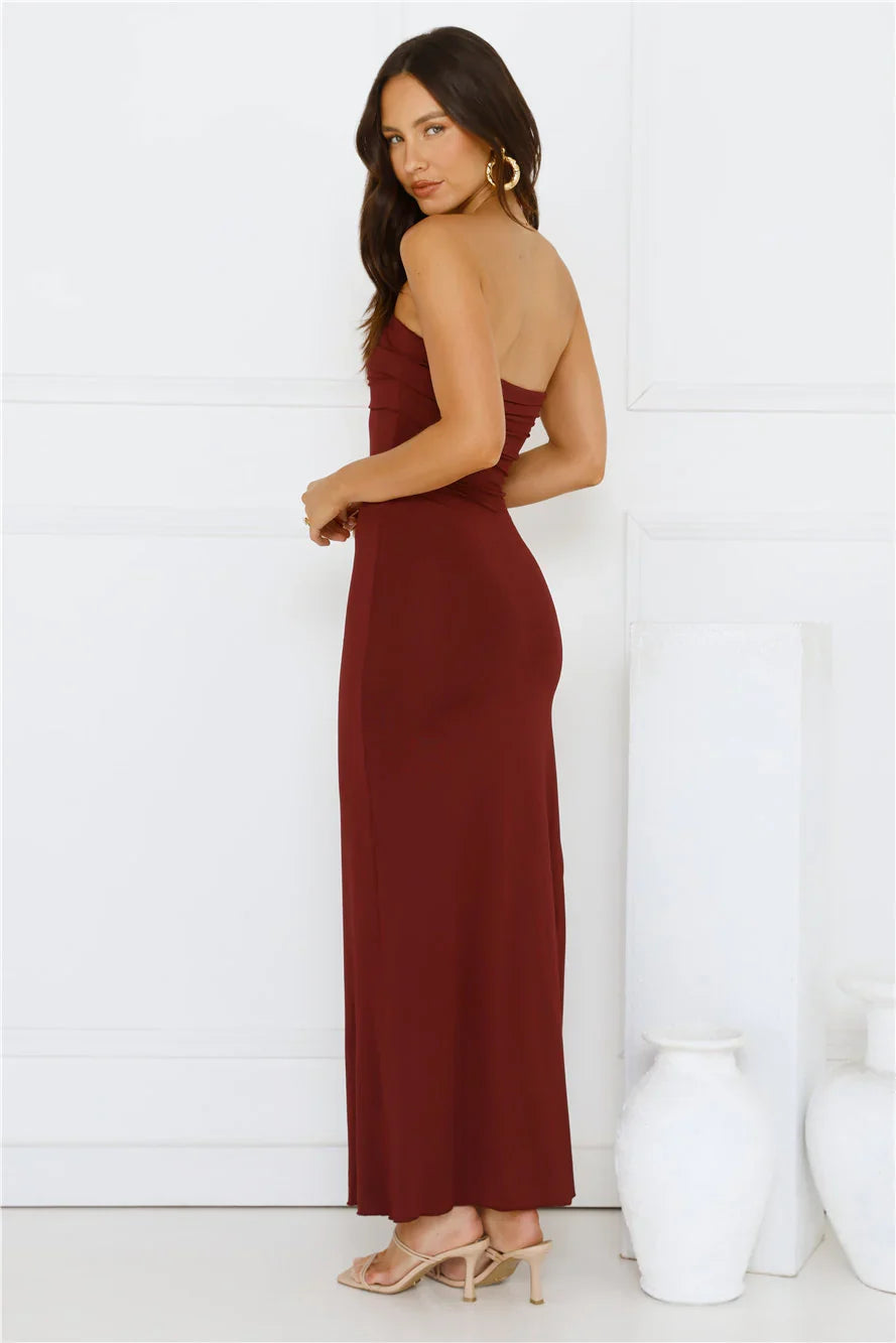 Sunshine Shuffle Strapless Maxi Dress Burgundy