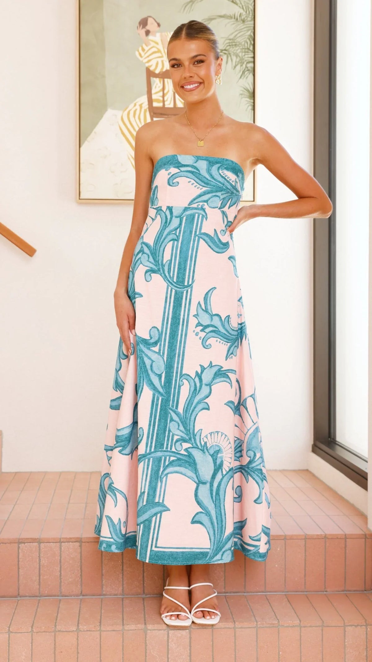 Madra Maxi Dress - Aqua / Pink Zayna