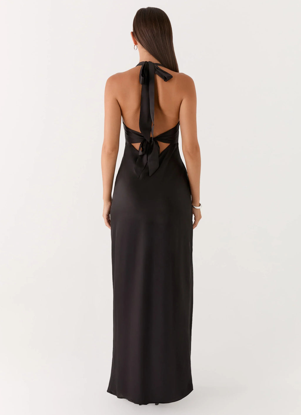 Heavy Hearted Satin Maxi Dress - Black