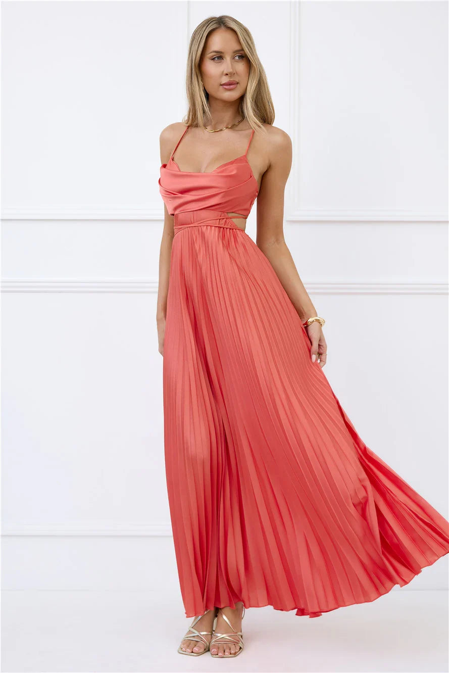 In My Prime Satin Maxi Dress Coral