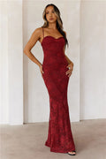 Chasing Midnight Lace Maxi Dress Wine