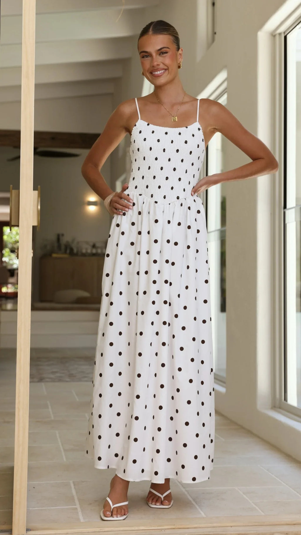 Gena Maxi Dress - White Polka